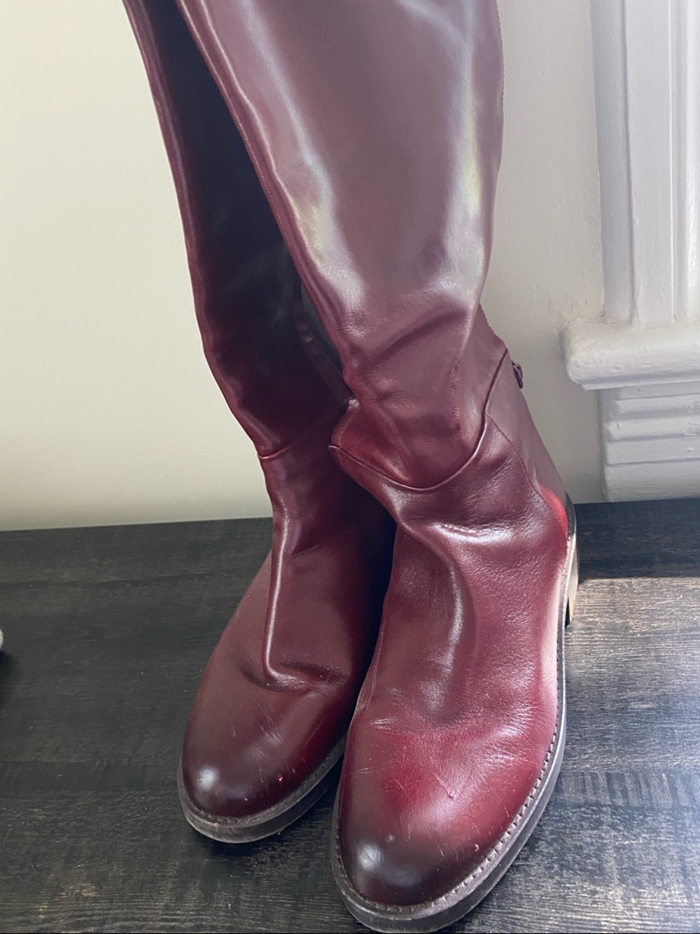 Sam Edelman Women's Tall Leather Riding Boots - Burgundy, Size 10